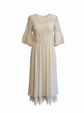 Vintage Ursula of Switzerland | Cream Lace Midi Dress